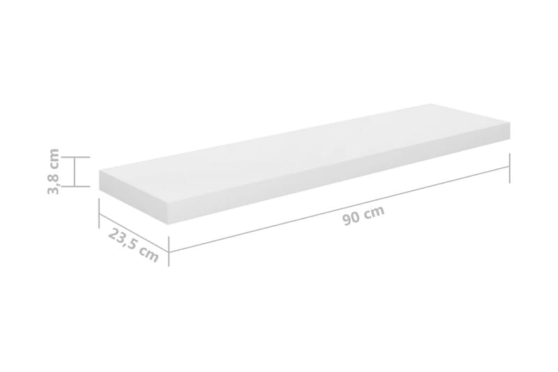Flytende vegghyller 2 stk høyglans hvit 90x23,5x3,8 cm MDF - Vegghylle - Vegghengt oppbevaring
