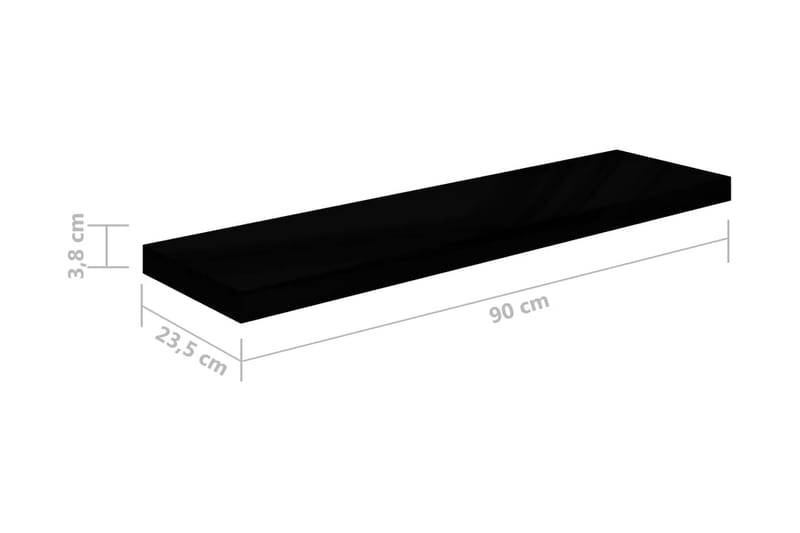 Flytende vegghyller 2 stk høyglans svart 90x23,5x3,8 cm MDF - Vegghylle - Vegghengt oppbevaring