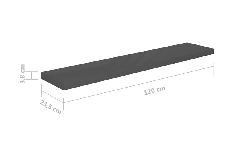 Flytende vegghyller 4 stk høyglans grå 120x23,5x3,8 cm MDF - Vegghylle - Vegghengt oppbevaring