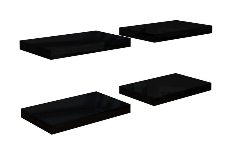 Flytende vegghyller 4 stk høyglans svart 40x23x3,8 cm MDF - Vegghylle - Vegghengt oppbevaring