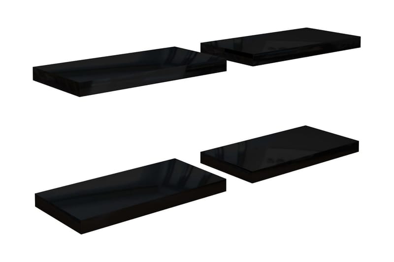 Flytende vegghyller 4 stk høyglans svart 50x23x3,8 cm MDF - Vegghylle - Vegghengt oppbevaring