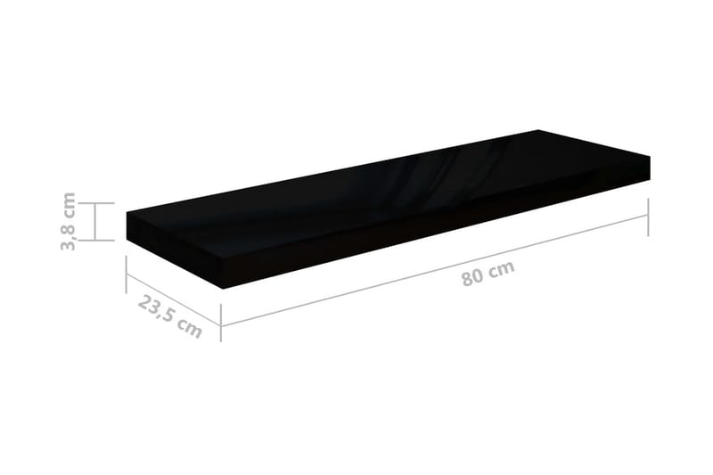 Flytende vegghyller 4 stk høyglans svart 80x23,5x3,8 cm MDF - Vegghylle - Vegghengt oppbevaring