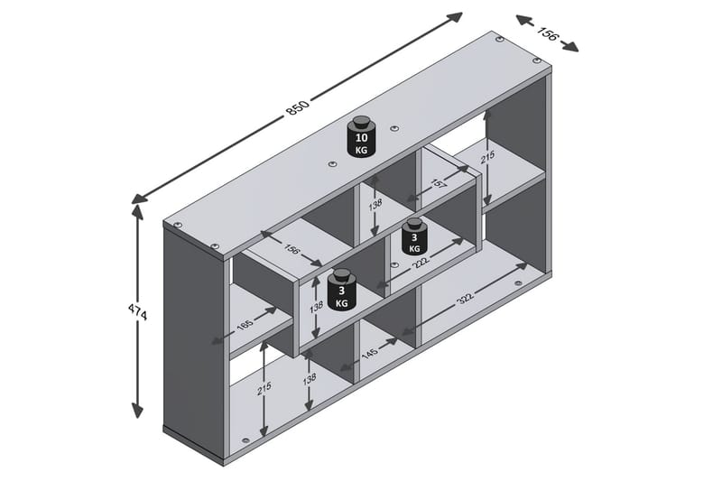 FMD Veggmontert hylle med 8 rom rektangulr eik -   - Vegghylle - Vegghengt oppbevaring