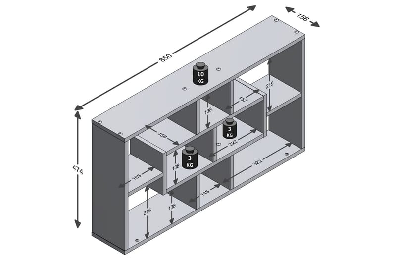 FMD Veggmontert hylle med 8 rom rektangulr skrått hvit - Vegghylle - Vegghengt oppbevaring