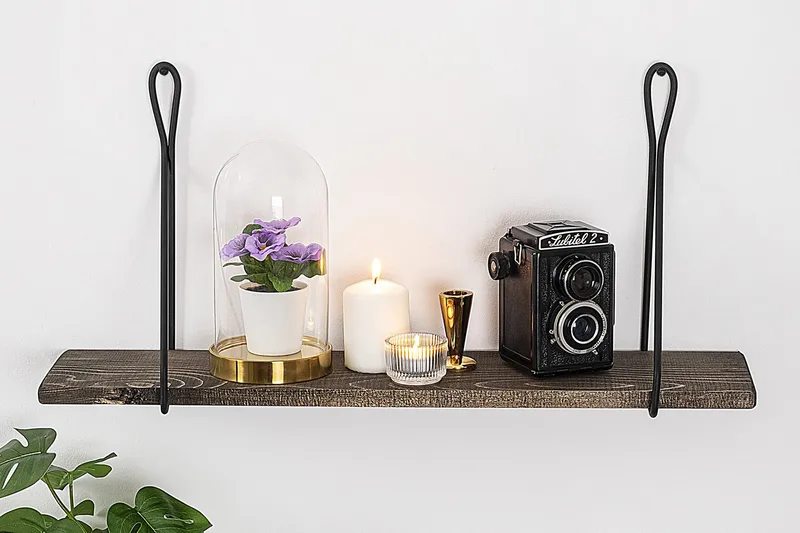 Gokse Vegghylle 15x60 cm - Svart / Valnøtt - Oppbevaring - Hylle - Vegghylle