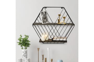 Gullugso Vegghylle 15x60 cm 2- pk - Svart / Valnøtt - Oppbevaring - Hylle - Vegghylle