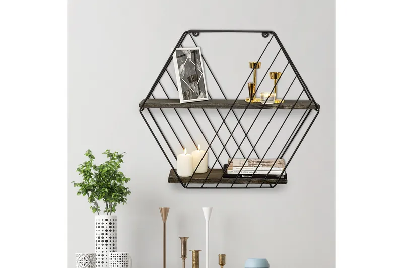 Gullugso Vegghylle 15x60 cm 2- pk - Svart / Valnøtt - Oppbevaring - Hylle - Vegghylle