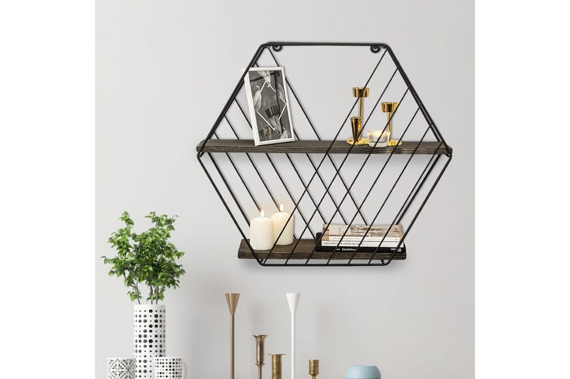 Gullugso Vegghylle 15x60 cm 2- pk - Svart / Valnøtt - Oppbevaring - Hylle - Vegghylle