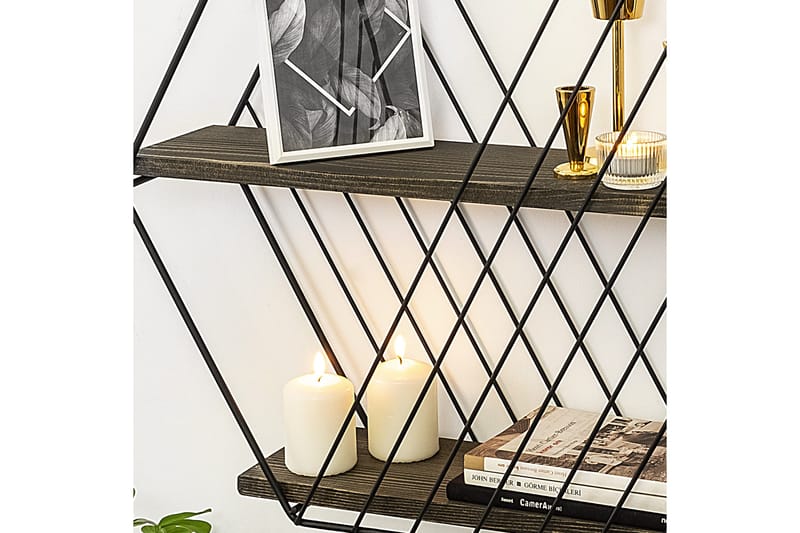 Gullugso Vegghylle 15x60 cm 2- pk - Svart / Valnøtt - Oppbevaring - Hylle - Vegghylle