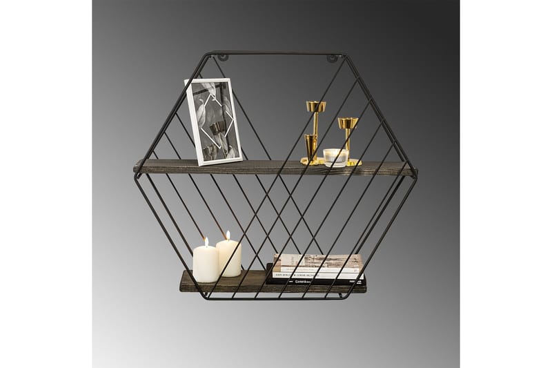 Gullugso Vegghylle 15x60 cm 2- pk - Svart / Valnøtt - Oppbevaring - Hylle - Vegghylle