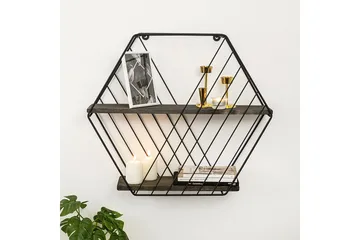 Gullugso Vegghylle 15x60 cm 2- pk - Svart / Valnøtt - Oppbevaring - Hylle - Vegghylle