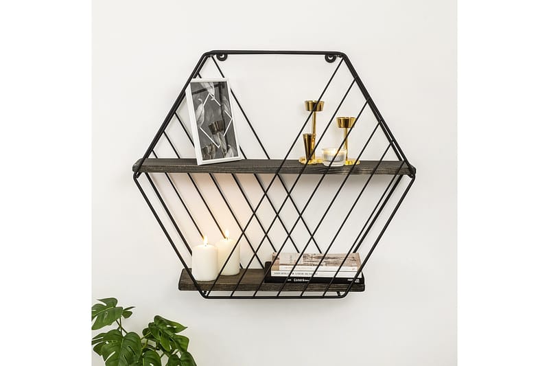 Gullugso Vegghylle 15x60 cm 2- pk - Svart / Valnøtt - Oppbevaring - Hylle - Vegghylle