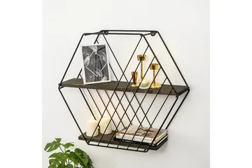 Gullugso Vegghylle 15x60 cm 2- pk - Svart / Valnøtt - Oppbevaring - Hylle - Vegghylle