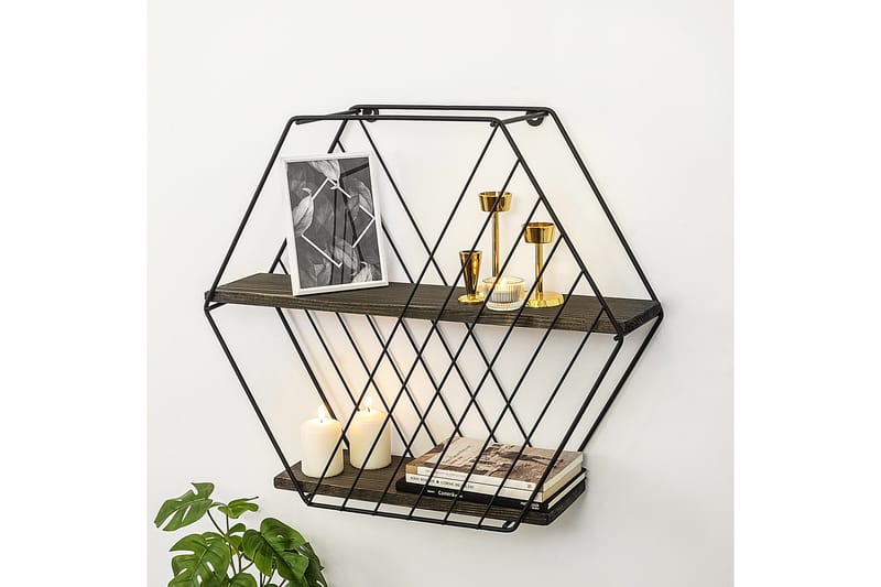 Gullugso Vegghylle 15x60 cm 2- pk - Svart / Valnøtt - Oppbevaring - Hylle - Vegghylle