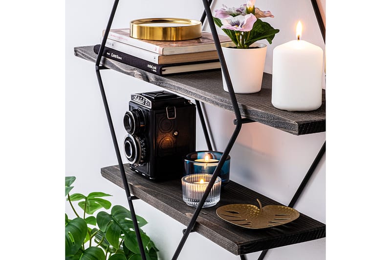 Gylden lakk Vegghylle 60x15 cm 3 Hyller - Oppbevaring - Hylle - Vegghylle