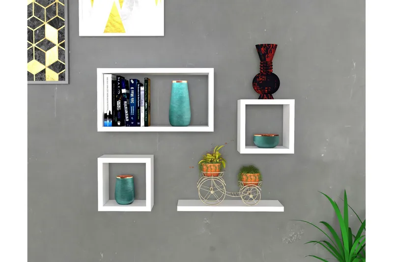 Havzan Vegghylle 44x15 cm 4 Hyller - Hvit - Oppbevaring - Hylle - Vegghylle