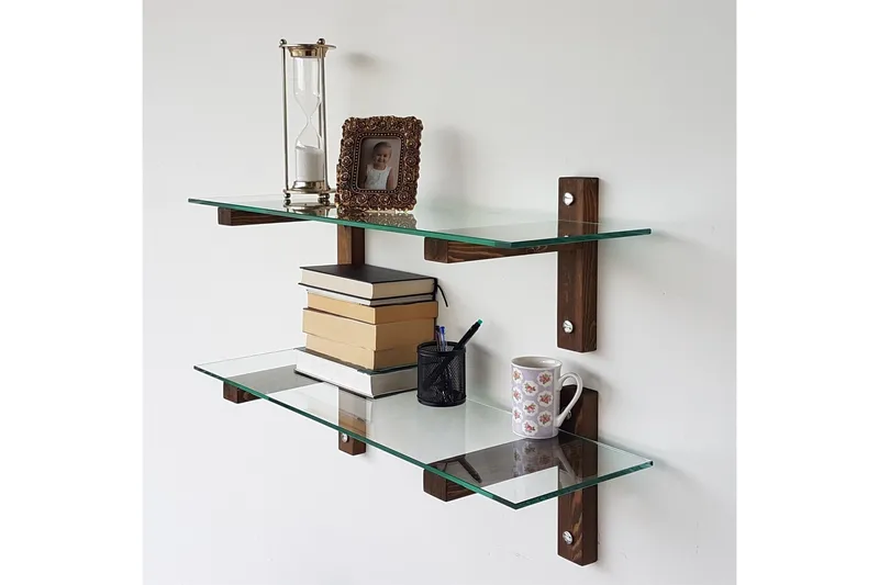 Ilano Vegghylle 85 cm - Brun/Glas - Oppbevaring - Hylle - Vegghylle