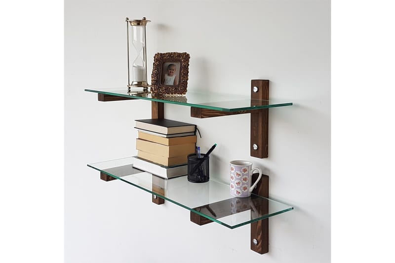 Ilano Vegghylle 85 cm - Brun/Glas - Oppbevaring - Hylle - Vegghylle