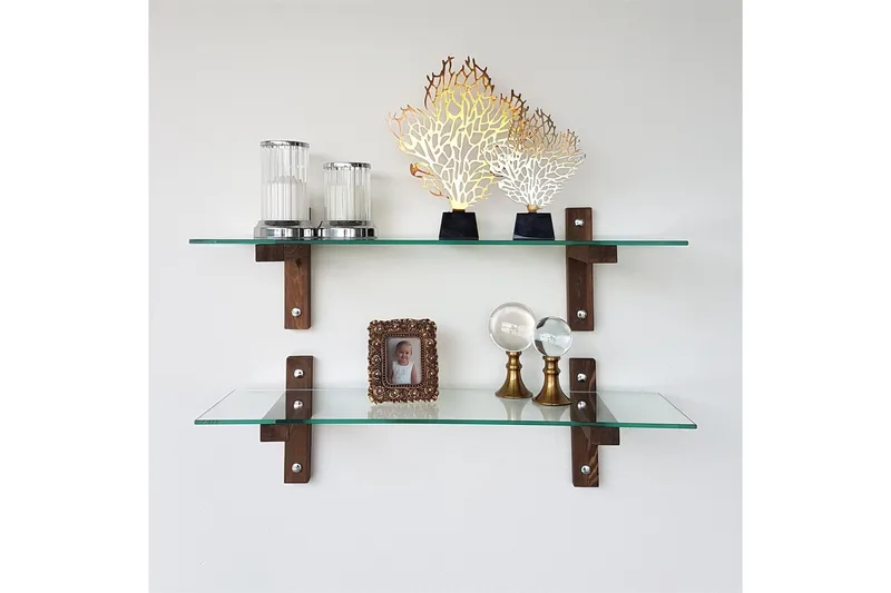 Ilano Vegghylle 85 cm - Brun/Glas - Oppbevaring - Hylle - Vegghylle