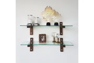 Ilano Vegghylle 85 cm - Brun/Glas - Oppbevaring - Hylle - Vegghylle