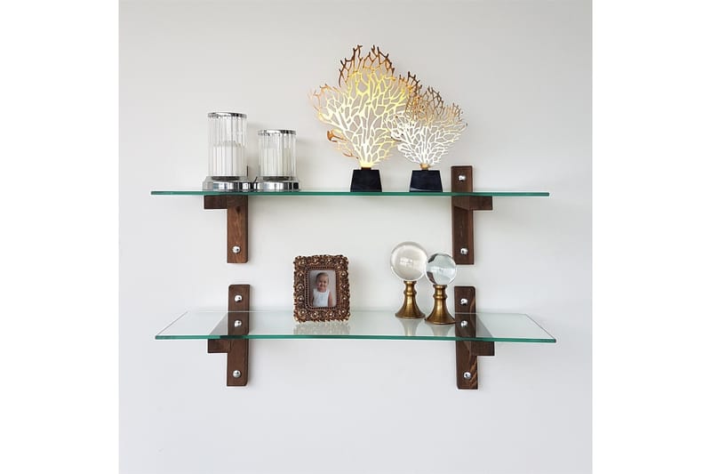 Ilano Vegghylle 85 cm - Brun/Glas - Oppbevaring - Hylle - Vegghylle