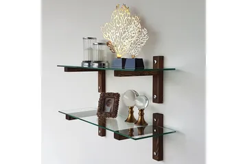 Ilano Vegghylle 85 cm - Brun/Glas - Oppbevaring - Hylle - Vegghylle