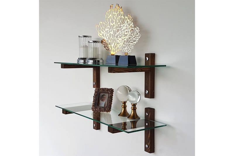 Ilano Vegghylle 85 cm - Brun/Glas - Oppbevaring - Hylle - Vegghylle