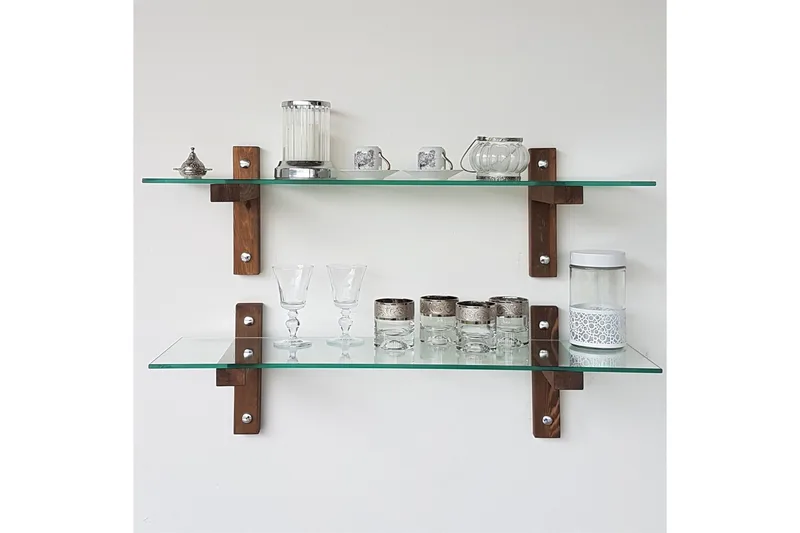 Ilano Vegghylle 85 cm - Brun/Glas - Oppbevaring - Hylle - Vegghylle