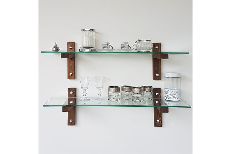 Ilano Vegghylle 85 cm - Brun/Glas - Oppbevaring - Hylle - Vegghylle
