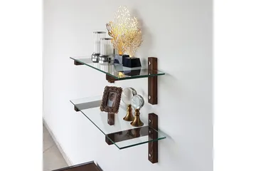 Ilano Vegghylle 85 cm - Brun/Glas - Oppbevaring - Hylle - Vegghylle