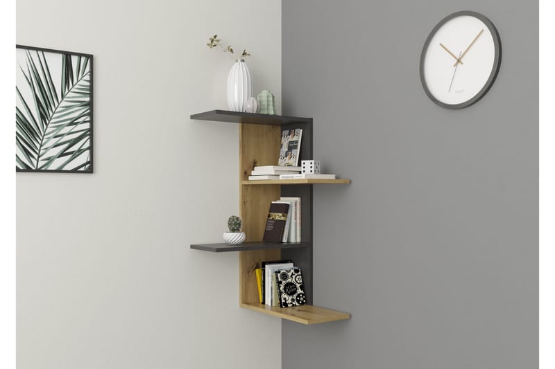 Kailyne Vegghylle 44 cm i Tre med Metallramme - Brun - Oppbevaring - Hylle - Vegghylle
