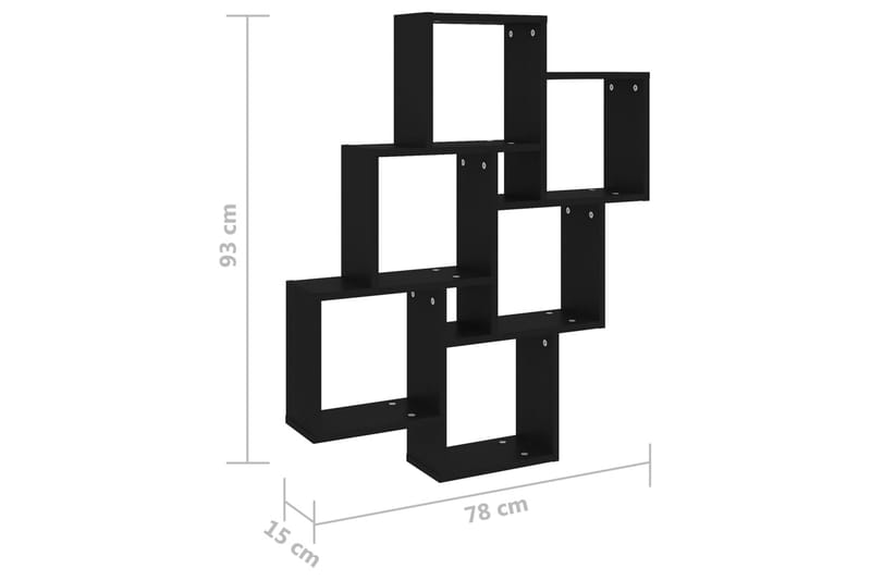 Kubeformet vegghylle svart 78x15x93 cm sponplate - Svart - Vegghylle - Vegghengt oppbevaring