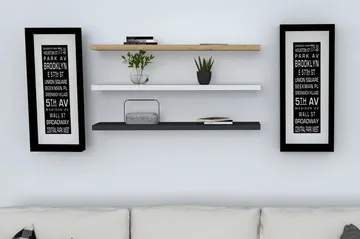 Lakasha Vegghylle 2 cm - Blå / Antrasitt / Hvit - Oppbevaring - Hylle - Vegghylle