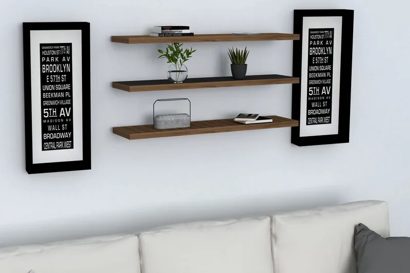 Lakasha Vegghylle 2 cm - Valnøtt - Oppbevaring - Hylle - Vegghylle