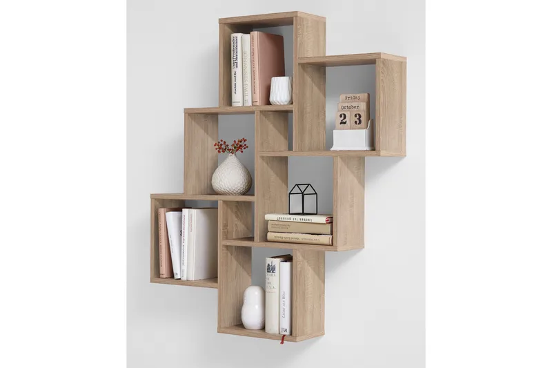 Laurio Vegghylle 81 cm - Grå/Eik - Oppbevaring - Hylle - Vegghylle