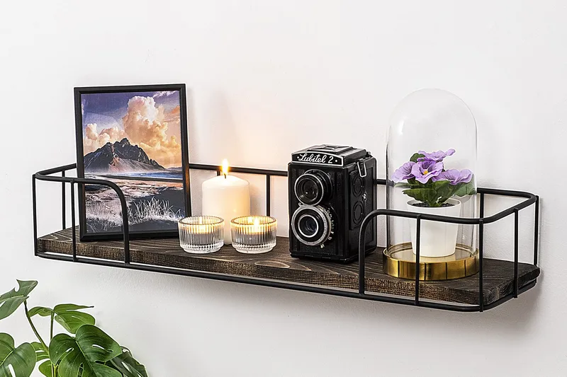 Lindern Vegghylle 15x60 cm - Svart / Valnøtt - Oppbevaring - Hylle - Vegghylle