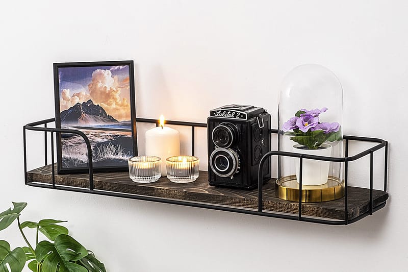 Lindern Vegghylle 15x60 cm - Svart / Valnøtt - Oppbevaring - Hylle - Vegghylle