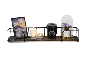 Lindern Vegghylle 15x60 cm - Svart / Valnøtt - Oppbevaring - Hylle - Vegghylle