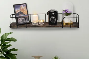 Lindern Vegghylle 15x60 cm - Svart / Valnøtt - Oppbevaring - Hylle - Vegghylle