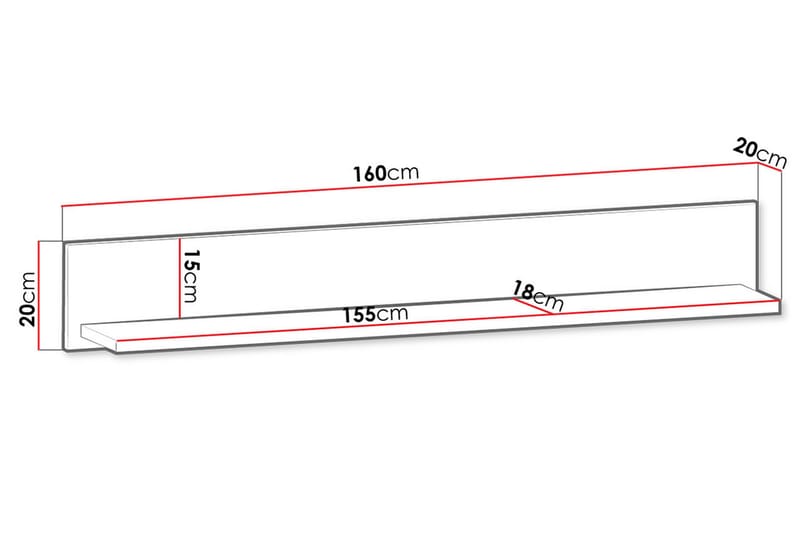 Prowansja Vegghylle 160 cm i Tre - Hvit|Brun - Oppbevaring - Hylle - Vegghylle