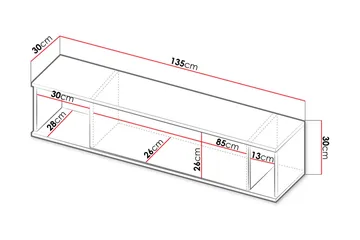 Querty Vegghylle 135x30x30 cm - Hvit/Svart - Oppbevaring - Hylle - Vegghylle