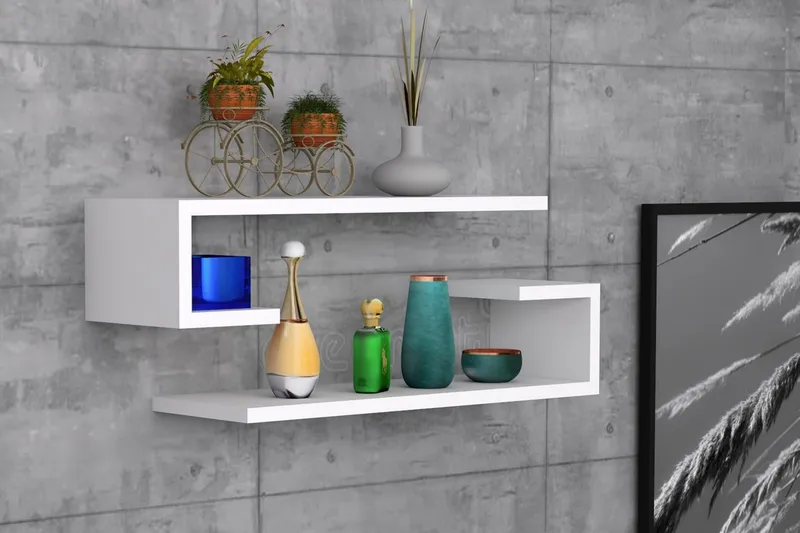 Sergoit Vegghylle 60x20 cm 4 Hyller, Hvit