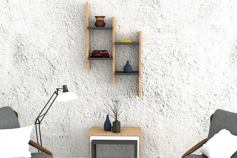 Shottisham Vegghylle 49 cm - Antrasitt|Valnøtt - Oppbevaring - Hylle - Vegghylle