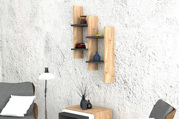 Shottisham Vegghylle 49 cm - Antrasitt|Valnøtt - Oppbevaring - Hylle - Vegghylle