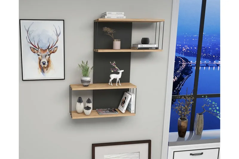 Sringer Vegghylle 19x65 cm - Antrasitt / Natur - Oppbevaring - Hylle - Vegghylle