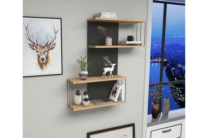 Sringer Vegghylle 19x65 cm - Antrasitt / Natur - Oppbevaring - Hylle - Vegghylle