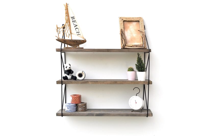 Vegghylle 15x60 cm - Valnøtt/Svart - Oppbevaring - Hylle - Vegghylle