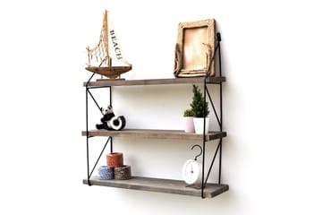 Vegghylle 15x60 cm - Valnøtt/Svart - Oppbevaring - Hylle - Vegghylle