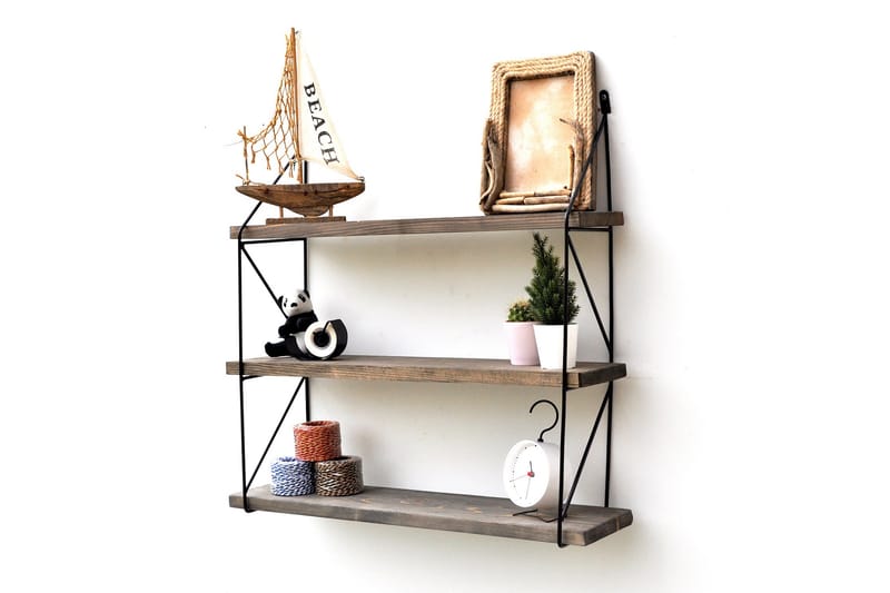 Vegghylle 15x60 cm - Valnøtt/Svart - Oppbevaring - Hylle - Vegghylle