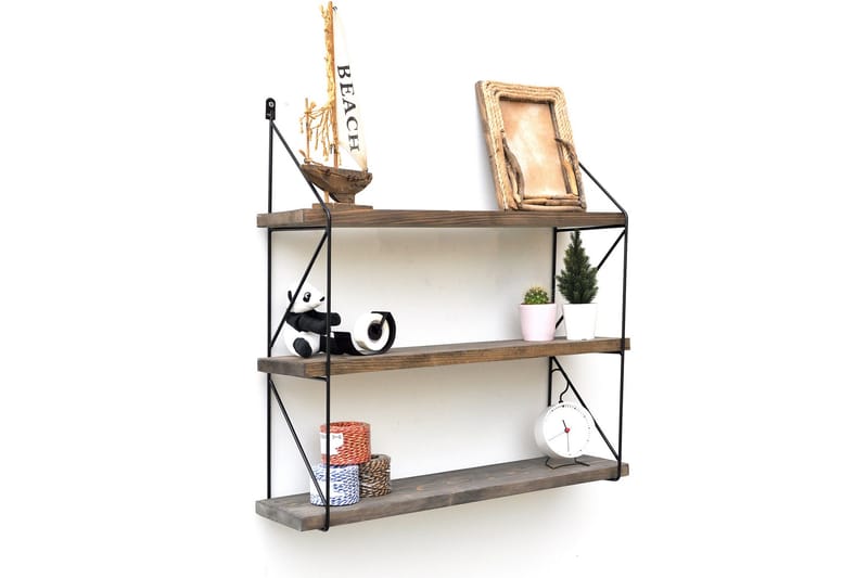 Vegghylle 15x60 cm - Valnøtt/Svart - Oppbevaring - Hylle - Vegghylle